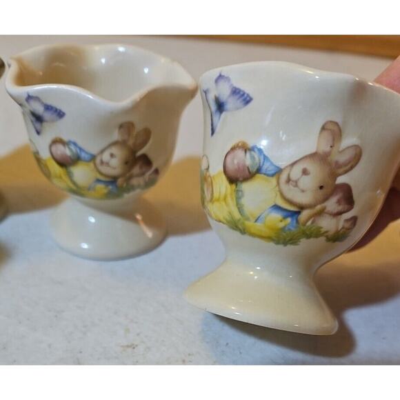 Lot Of 4 Vintage Egg Cup Holders Bunny Rabbit Design - Picture 3 of 9